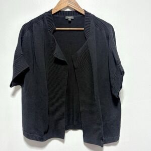 Talbots Cardigan Womens L Petite Black Short Sleeve Cotton Open Front Sweater